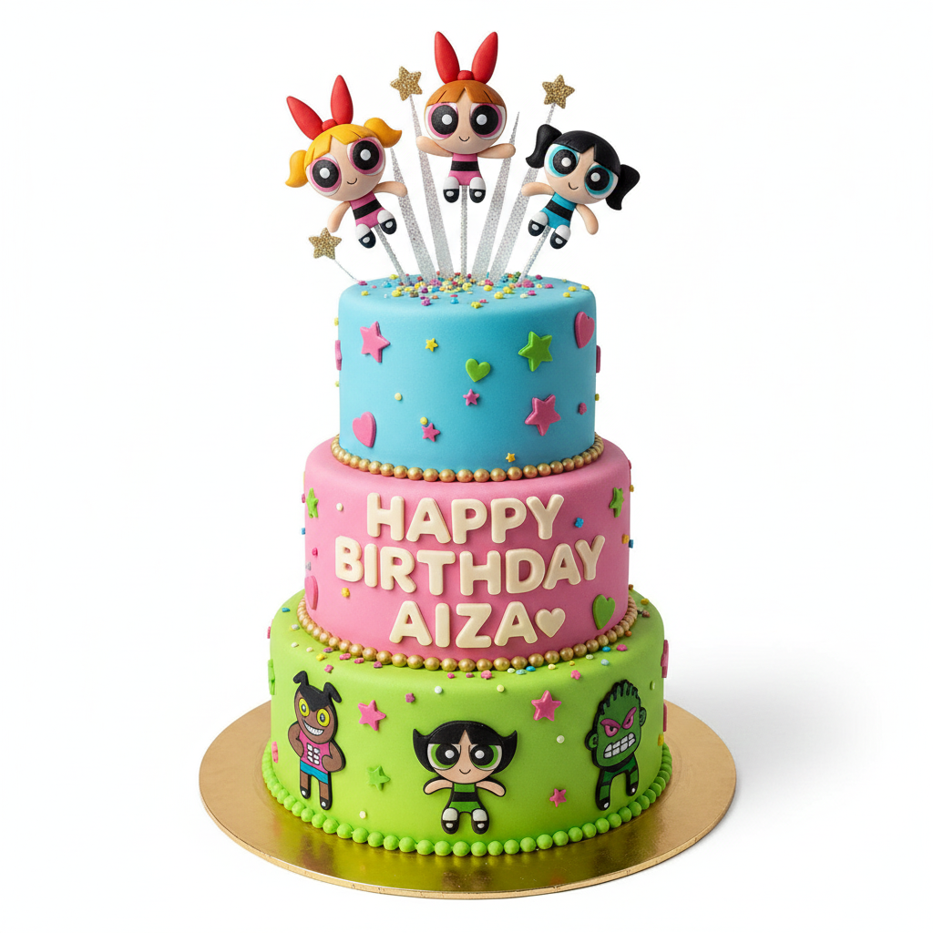 Powerpuff Theme Fondant Cake (3-Tier)